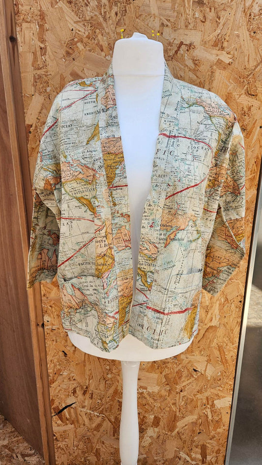 Sample Elliott Cardigan Hack in Map Print Cotton - Size 18