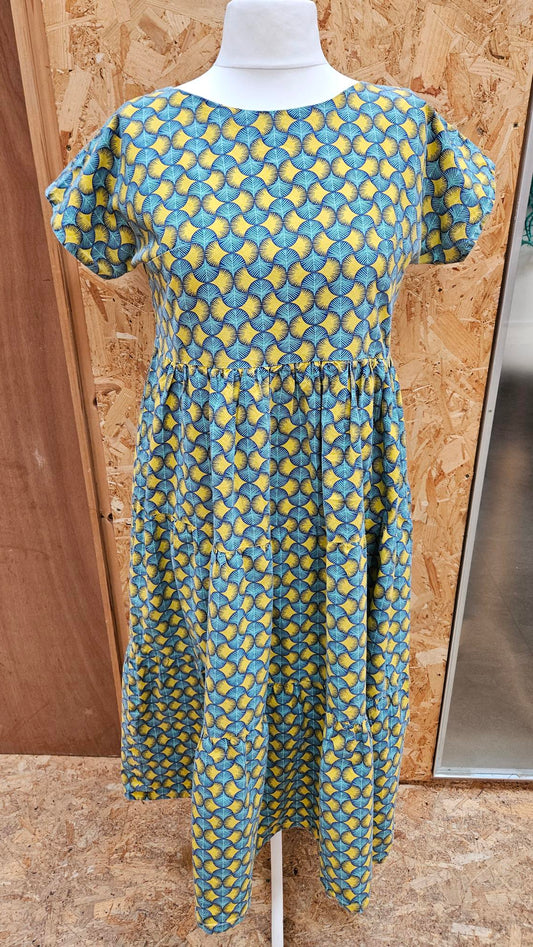 Sample Cassie Dress in Yellow and Blue Cotton - Size 18