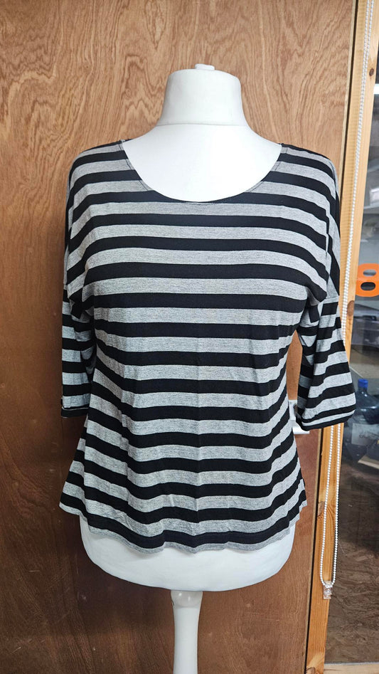 Sample Astrid T-shirt in Black and Grey Stripes Viscose Jersey - Size 16