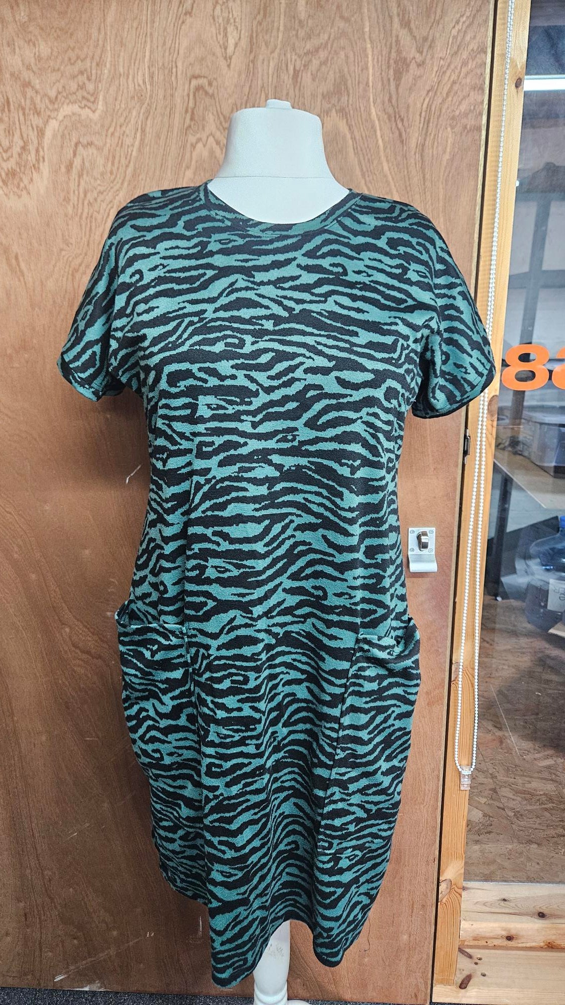 Sample Astrid T-shirt Dress in Green and Black Zebra Stripes Ponte Roma - Size 16