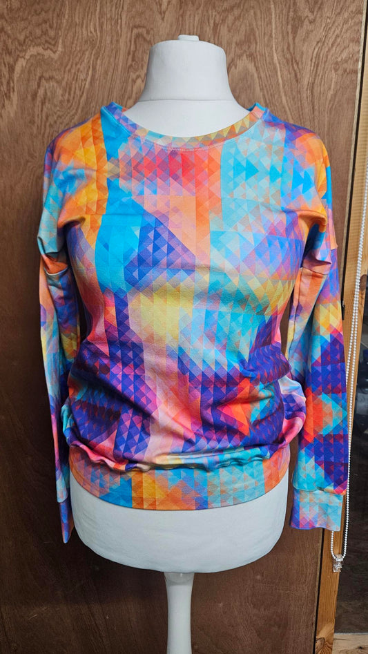 Sample Astrid Jumper in Multi Coloured Geometric Print Sweatshirt - Size 10