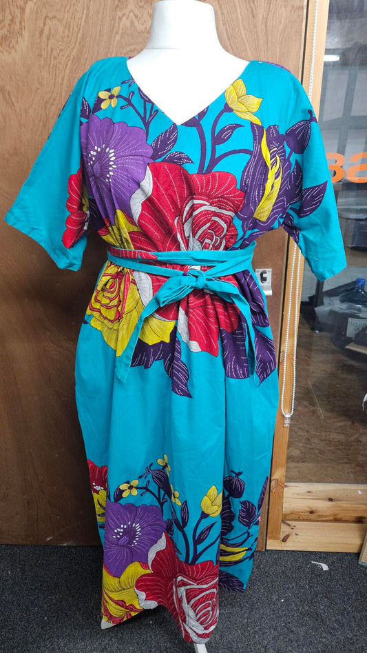 Sample Kobi Dress in Red and Blue Floral Ankara Cotton - Size Large