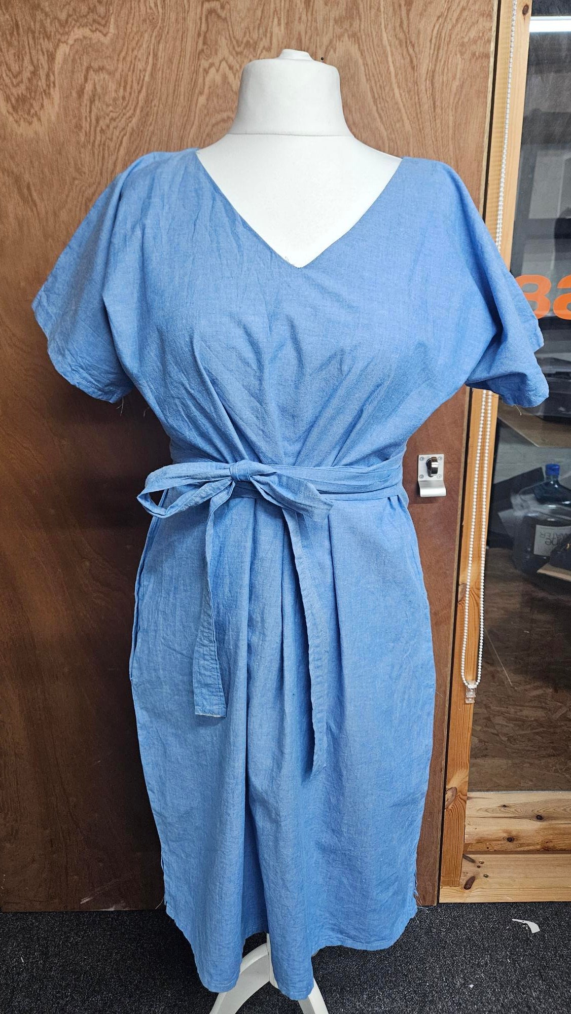 Sample Kobi Dress in Blue Cotton Chambray - Size Small