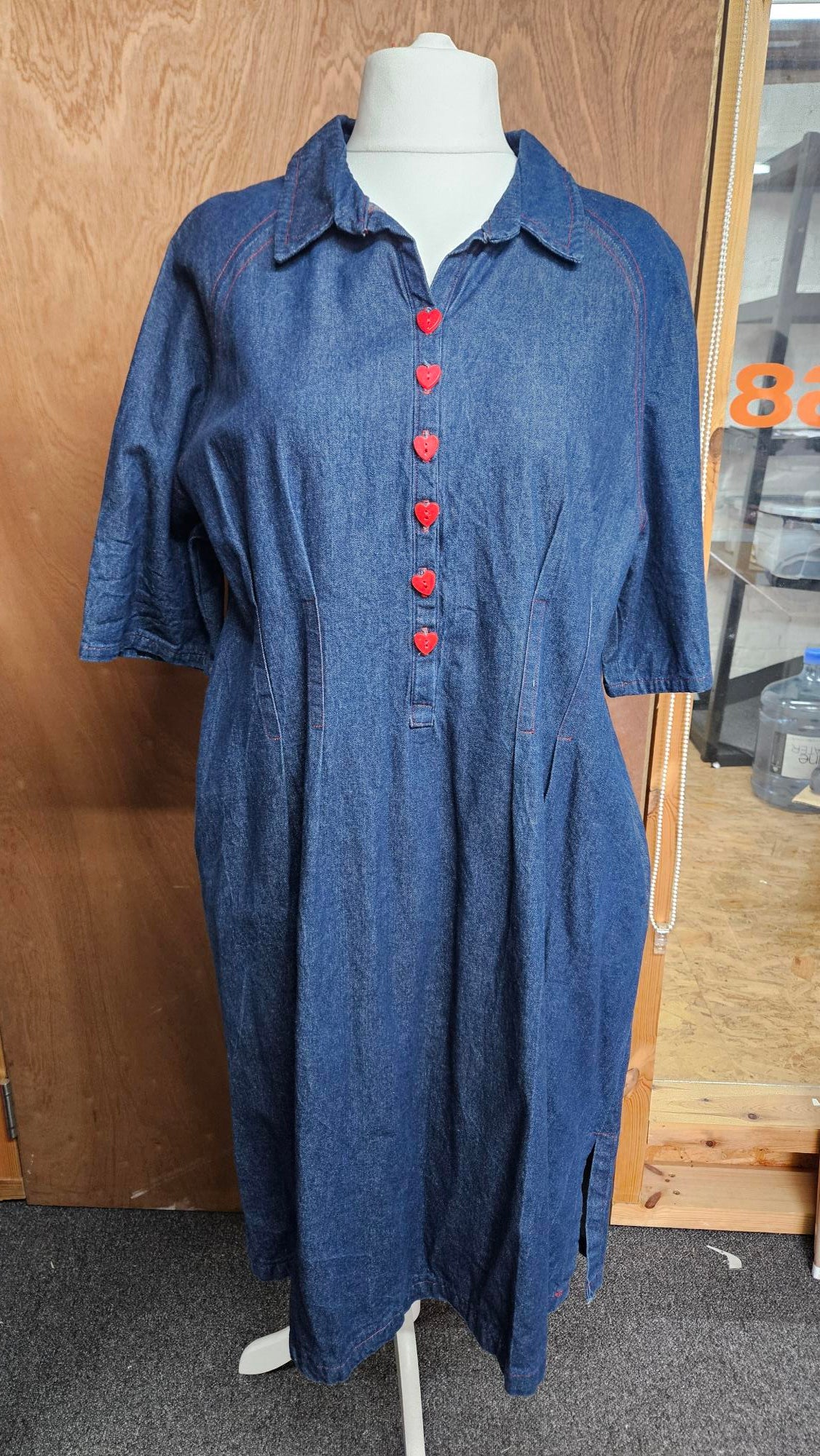 Sample Zoe Dress in Blue Denim with Red Pockets - Size 20