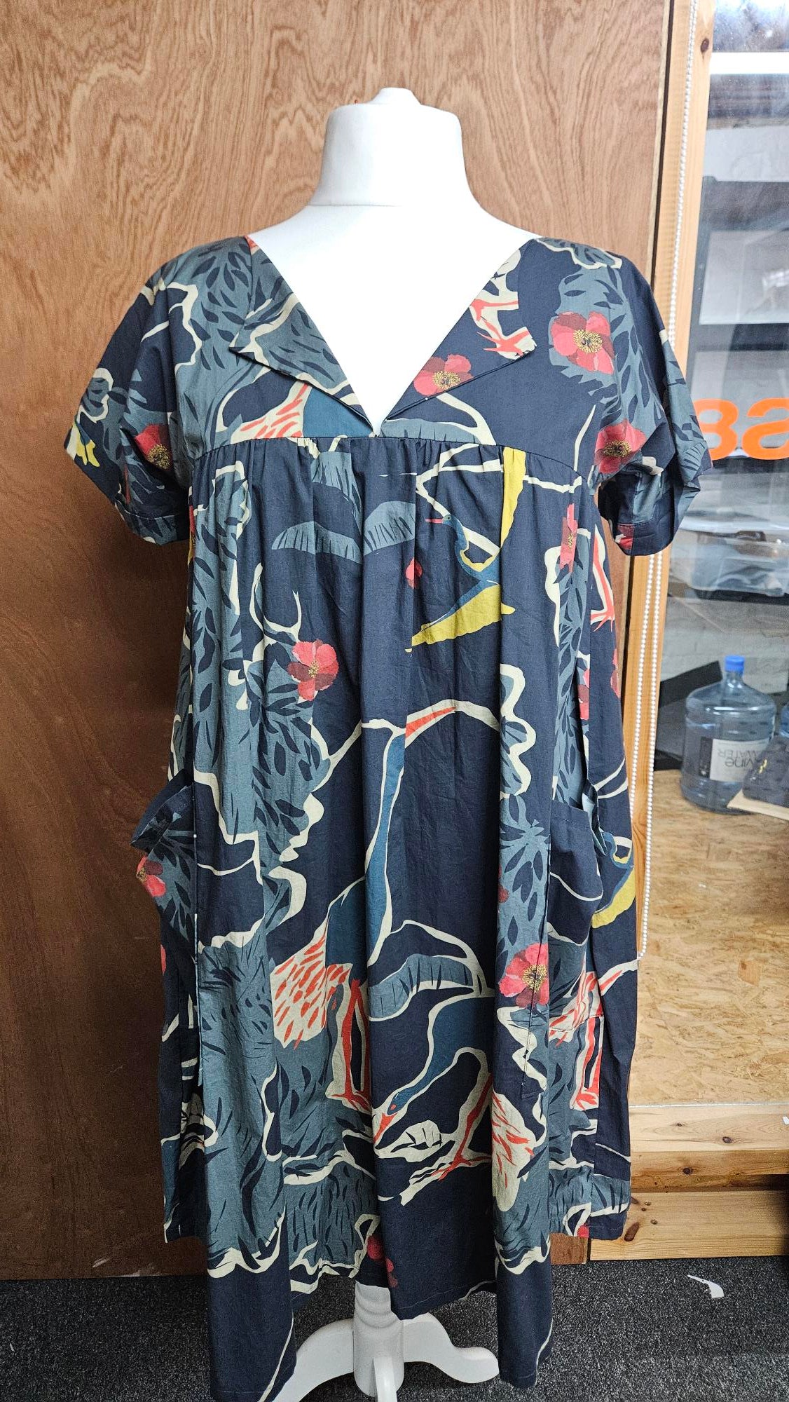 Sample Frida Dress in Blue and Red Lady McElroy Cotton Lawn - Size 14