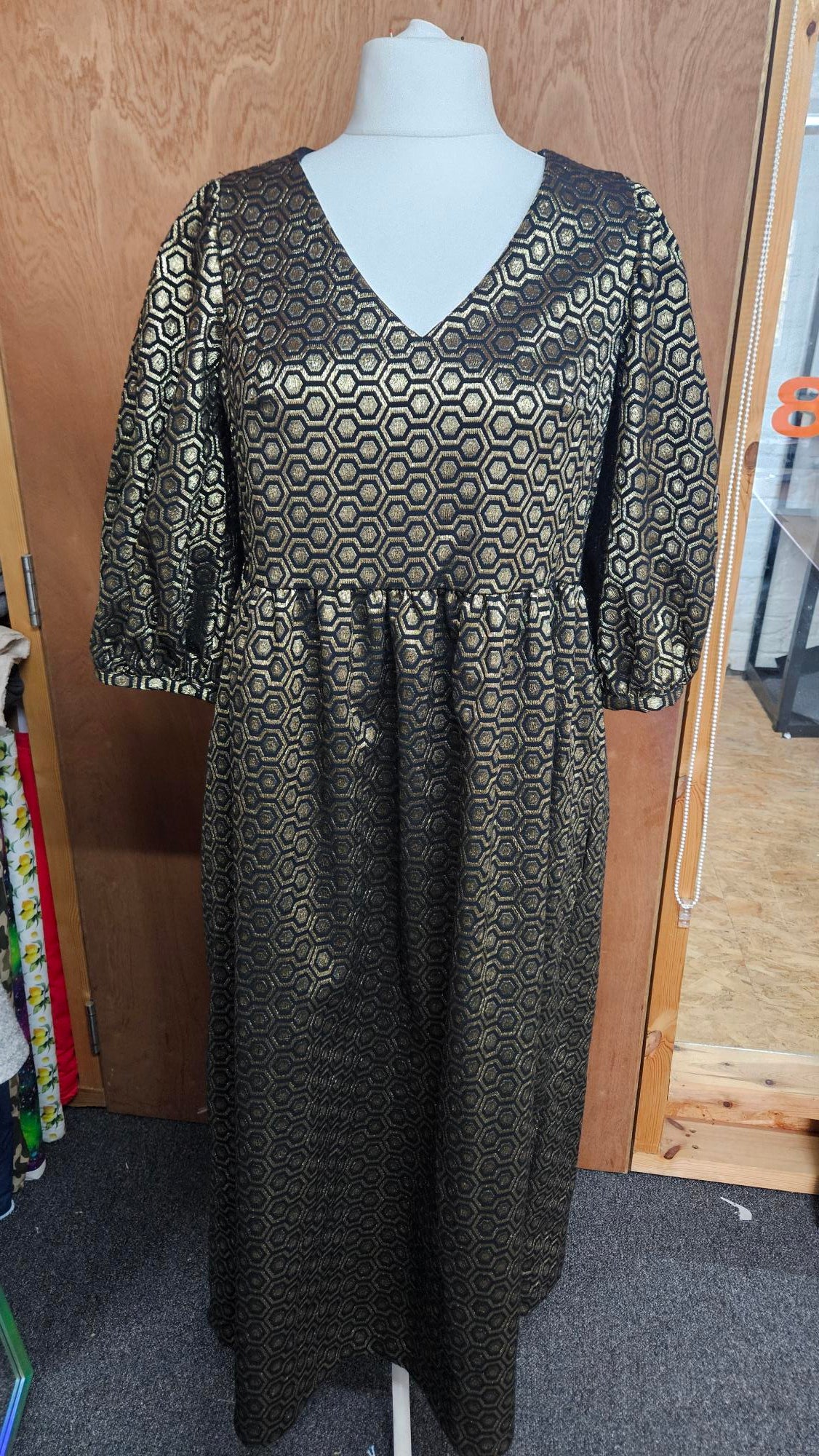 Sample Penelope Dress in Black and Gold Brocade - Size 16