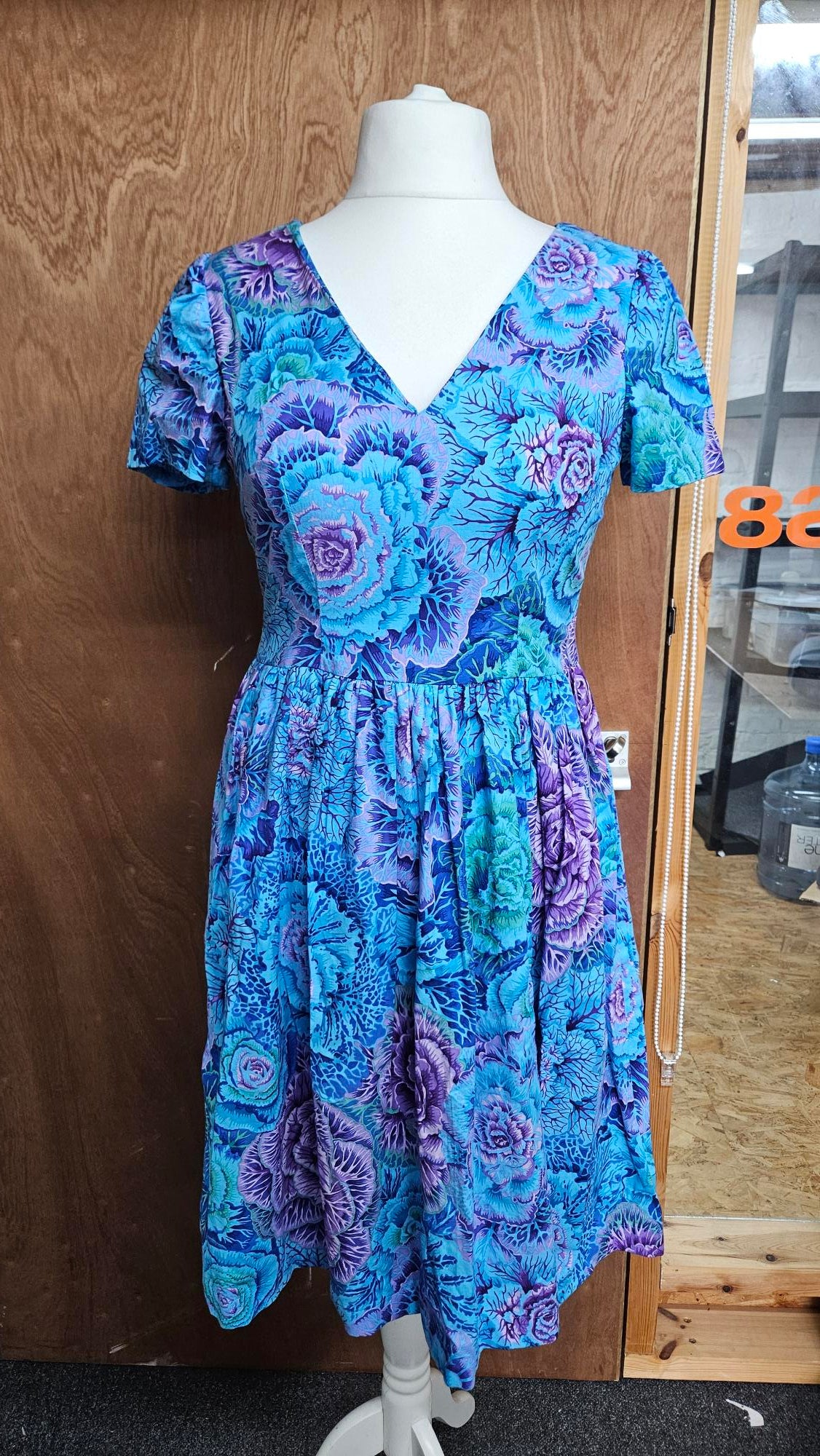 Sample Lotta Dress in Blue Kaffe Fassett Cotton - Size 14