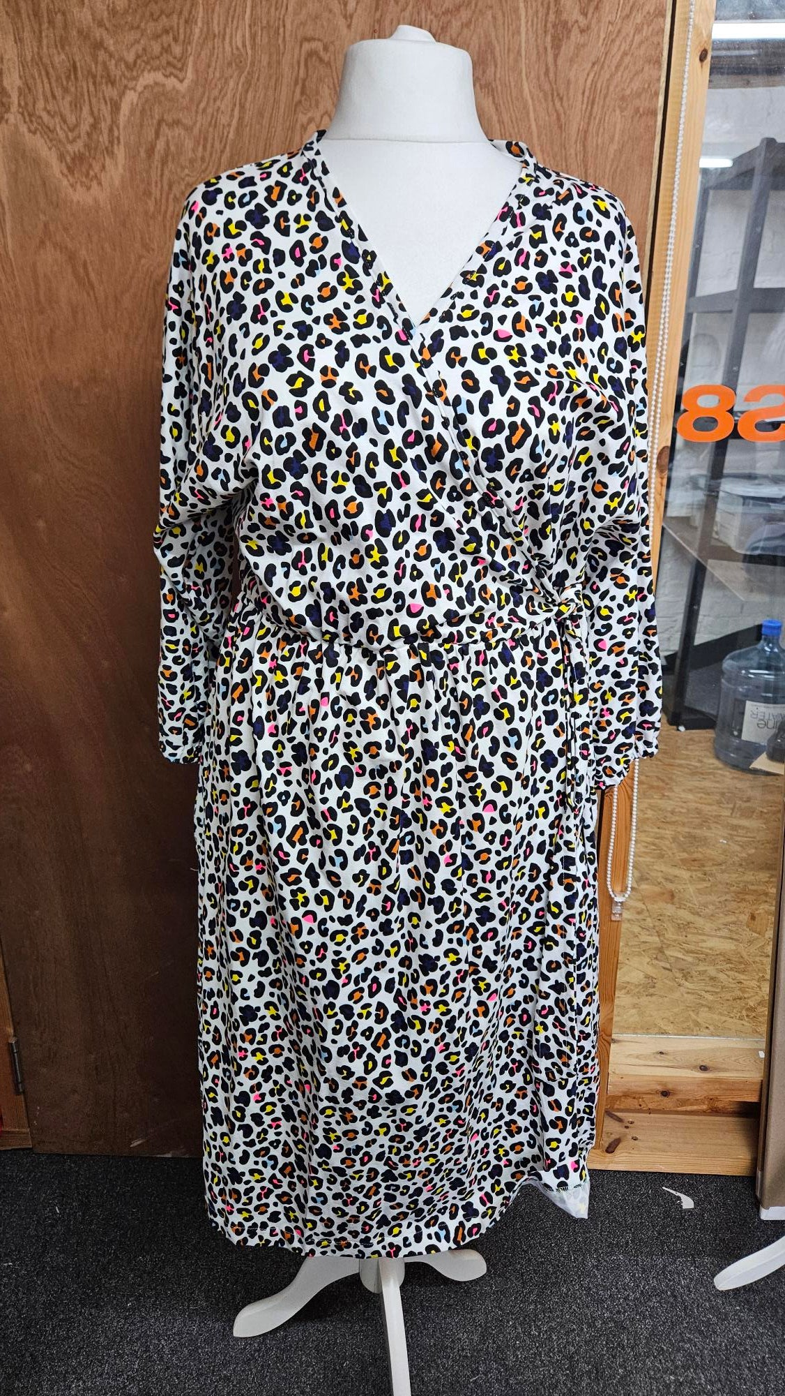 Sample Margot Dress in White and Neon Leopard Print Jersey - Size 24
