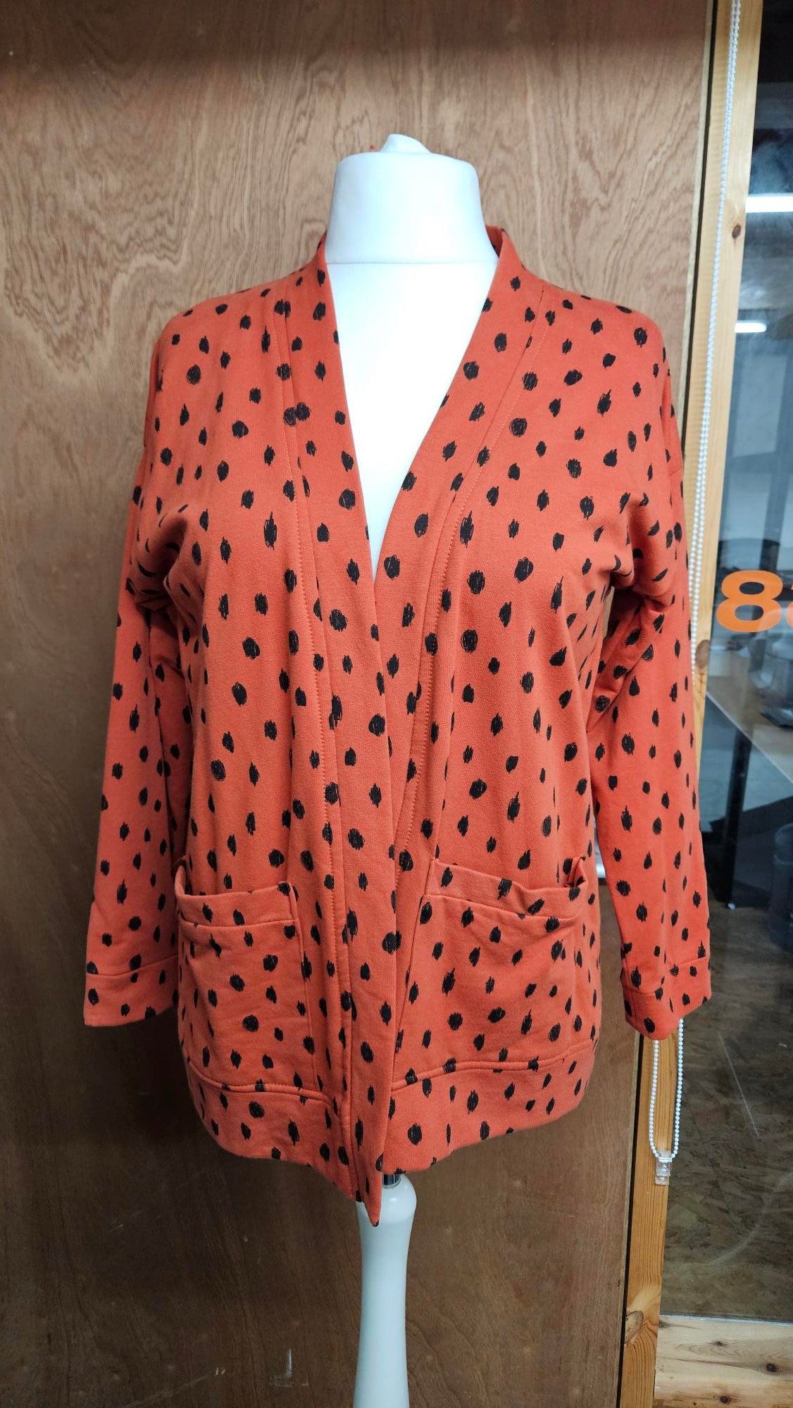 Sample Elliott Cardigan in Orange Brushed Back Sweatshirt - Size 16