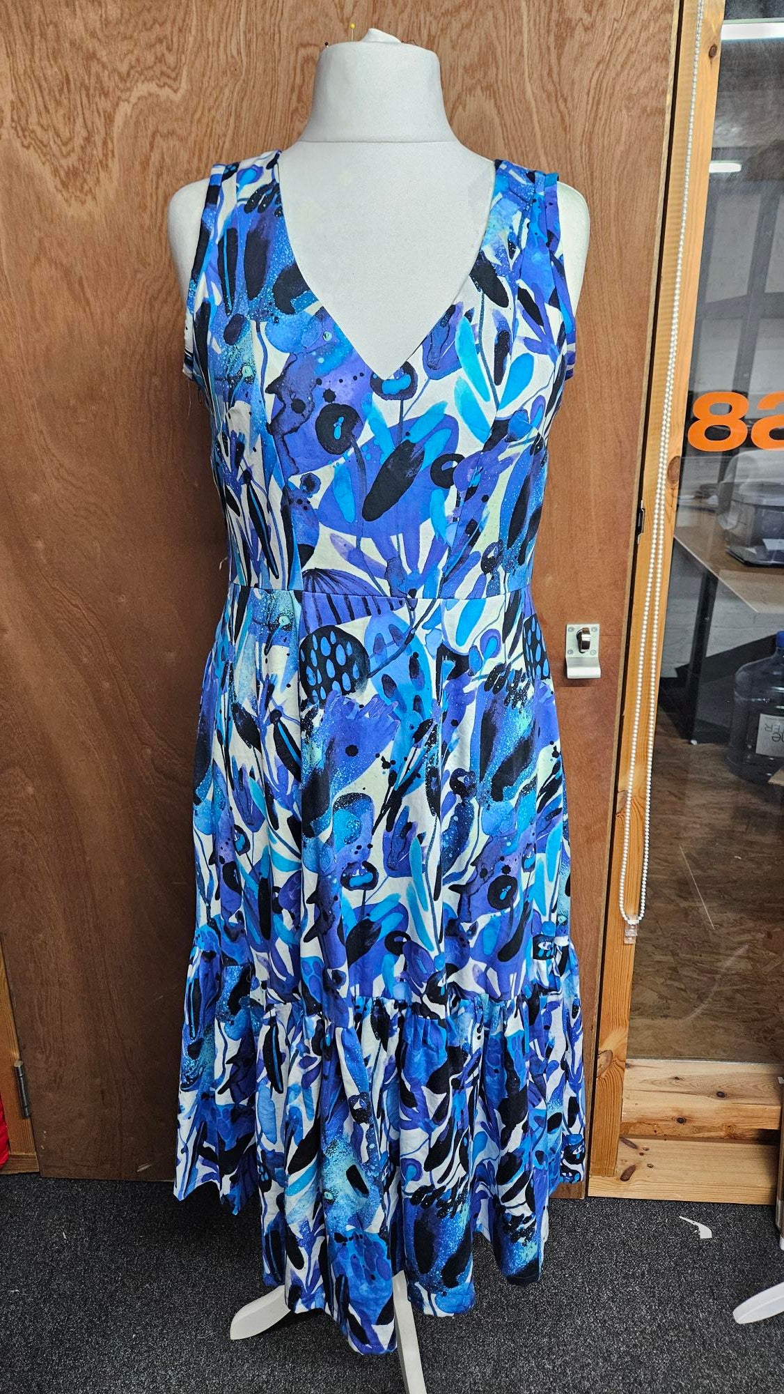 Sample Valentina Dress in Blue and White Cotton Sateen - Size 16