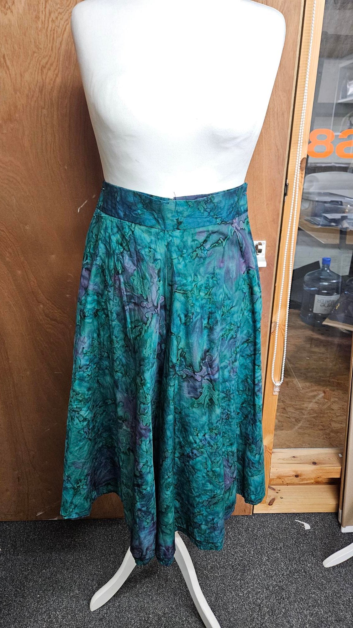 Sample Issey Culottes in Green and Blue Tie Dye Cotton - Size 12