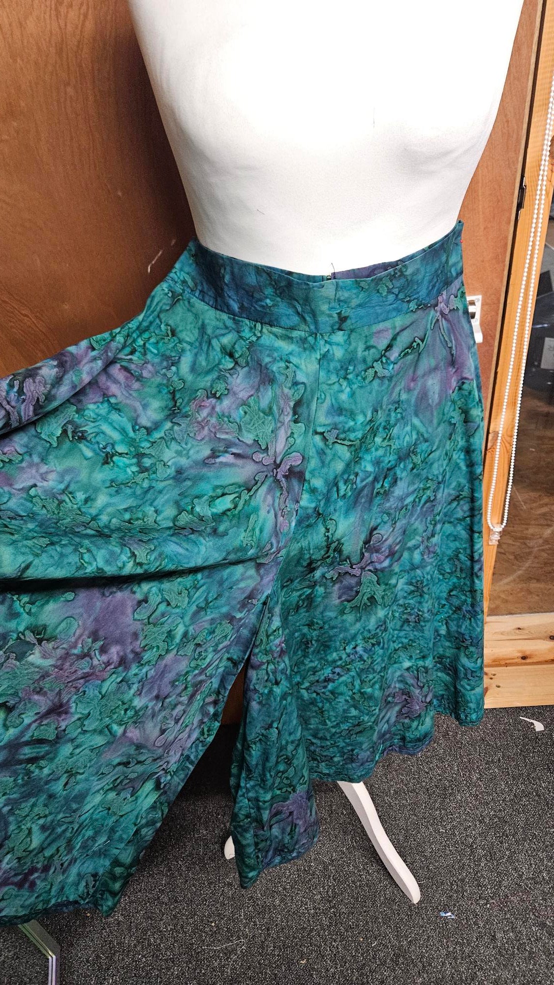 Sample Issey Culottes in Green and Blue Tie Dye Cotton - Size 12