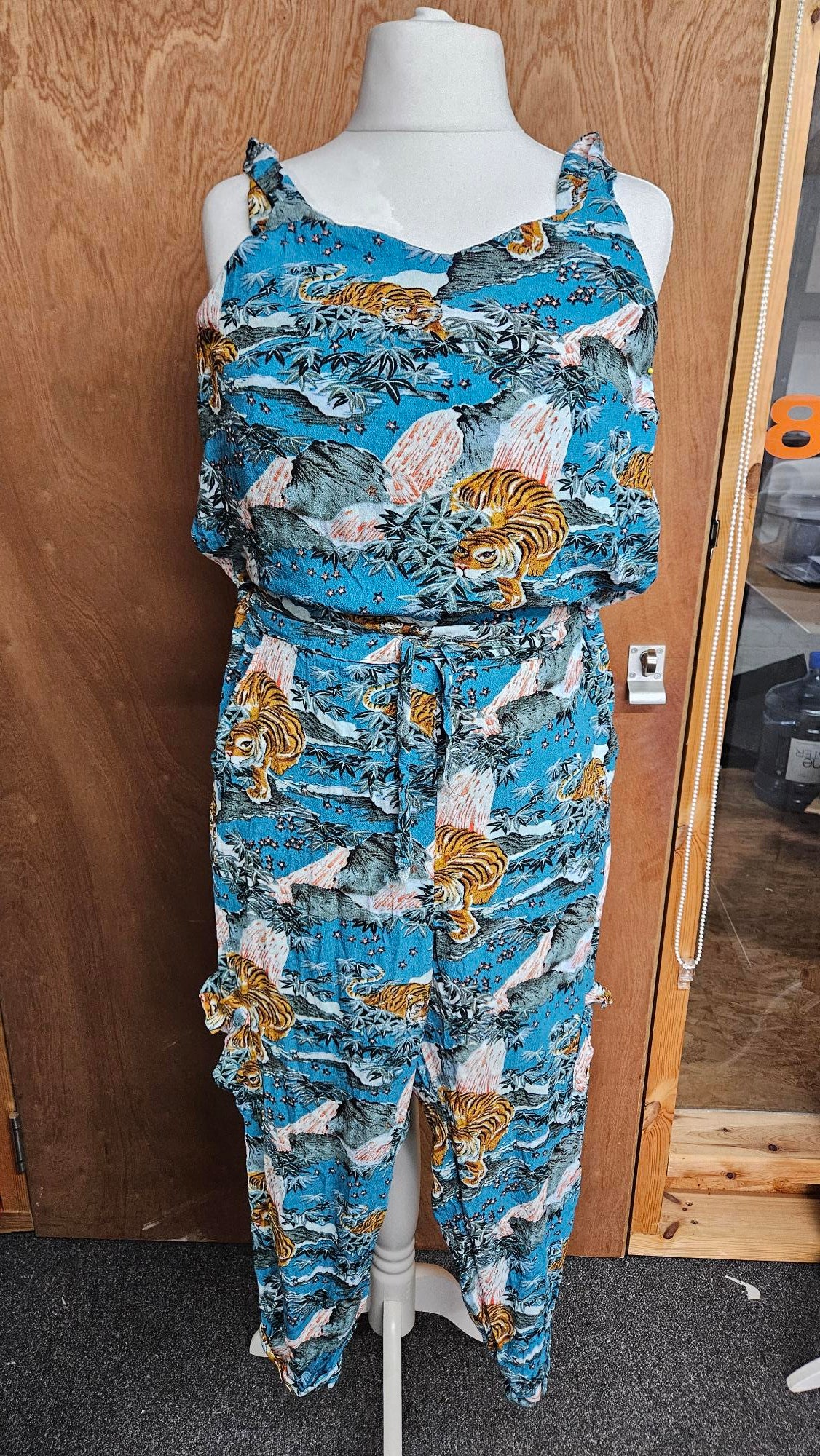 Sample Jumpsuit in Blue Tigers Fabric Godmother Crepe - Size 14