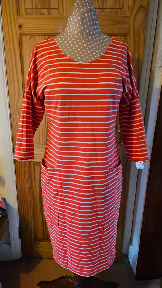 Sample Astrid T-shirt Dress in Red and Pink Stripes Cotton French Terry - Size 16