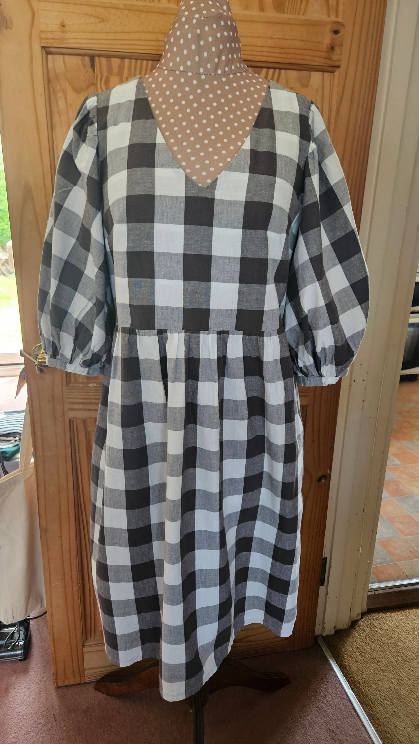 Sample Penelope Dress in Grey and White Gingham - Size 16