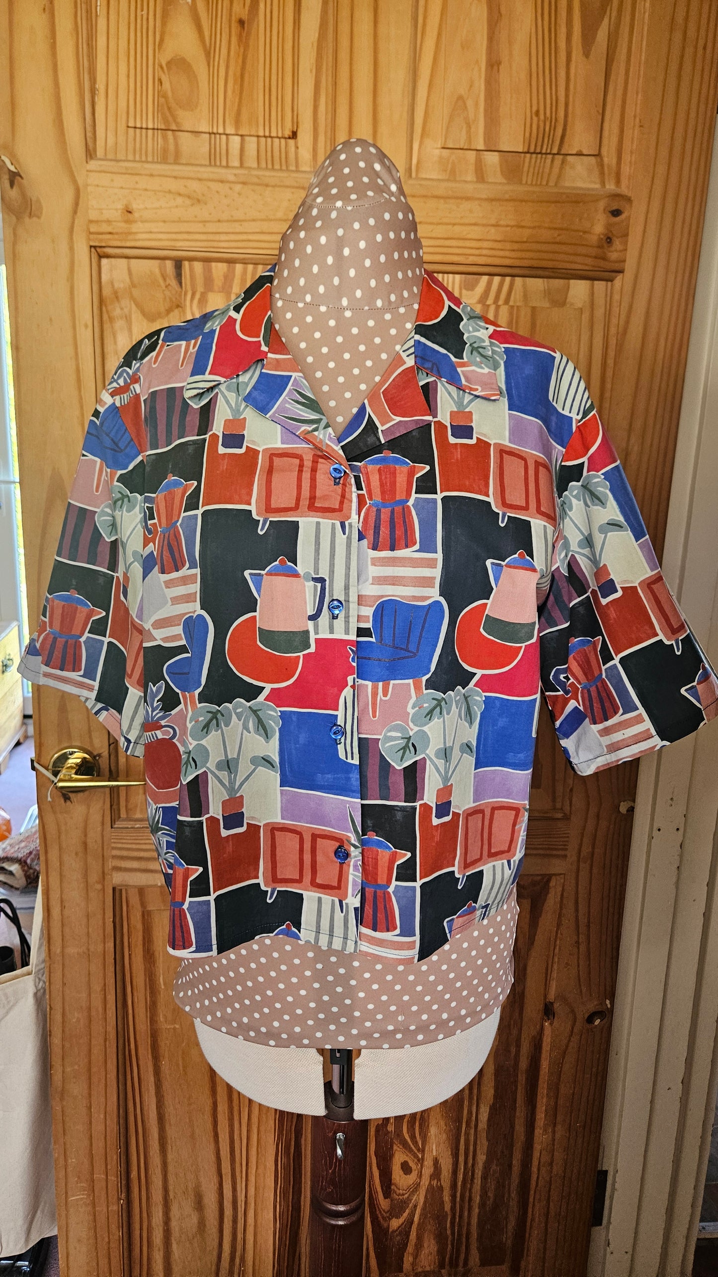 Sample Tony Shirt Hack in Red Blue and Pink Cotton Lawn - Size 42" Chest