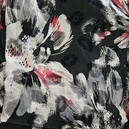 Floral Jacquard Viscose Satin in Silver Grey and Black Remnant - 4.15m