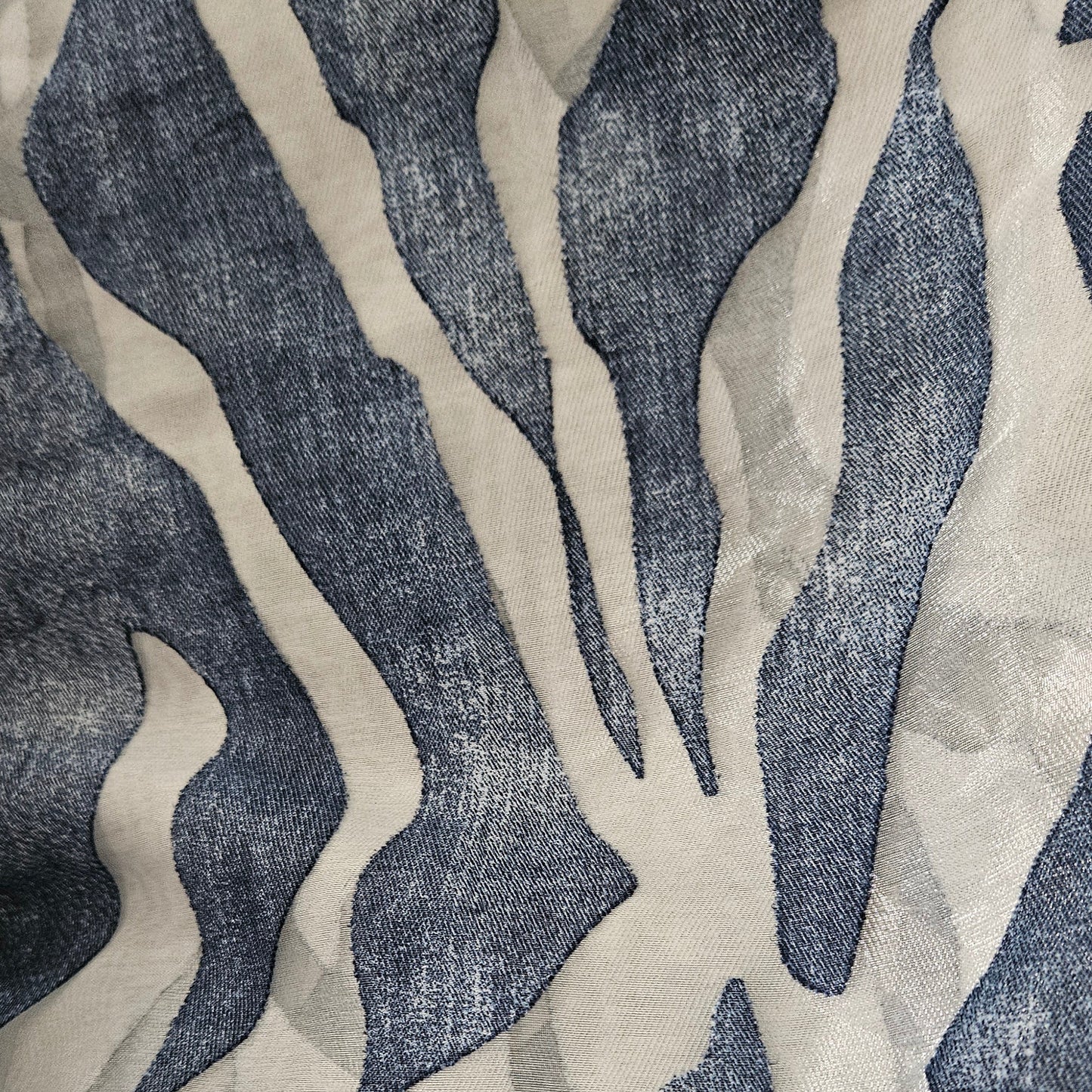 Zebra Stripe Organza in Denim Blue and White Burnout Remnant - 3.6m