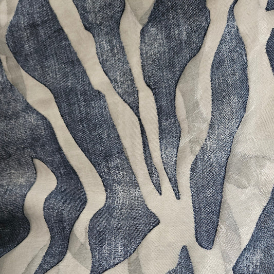 Zebra Stripe Organza in Denim Blue and White Burnout Remnant - 3.6m