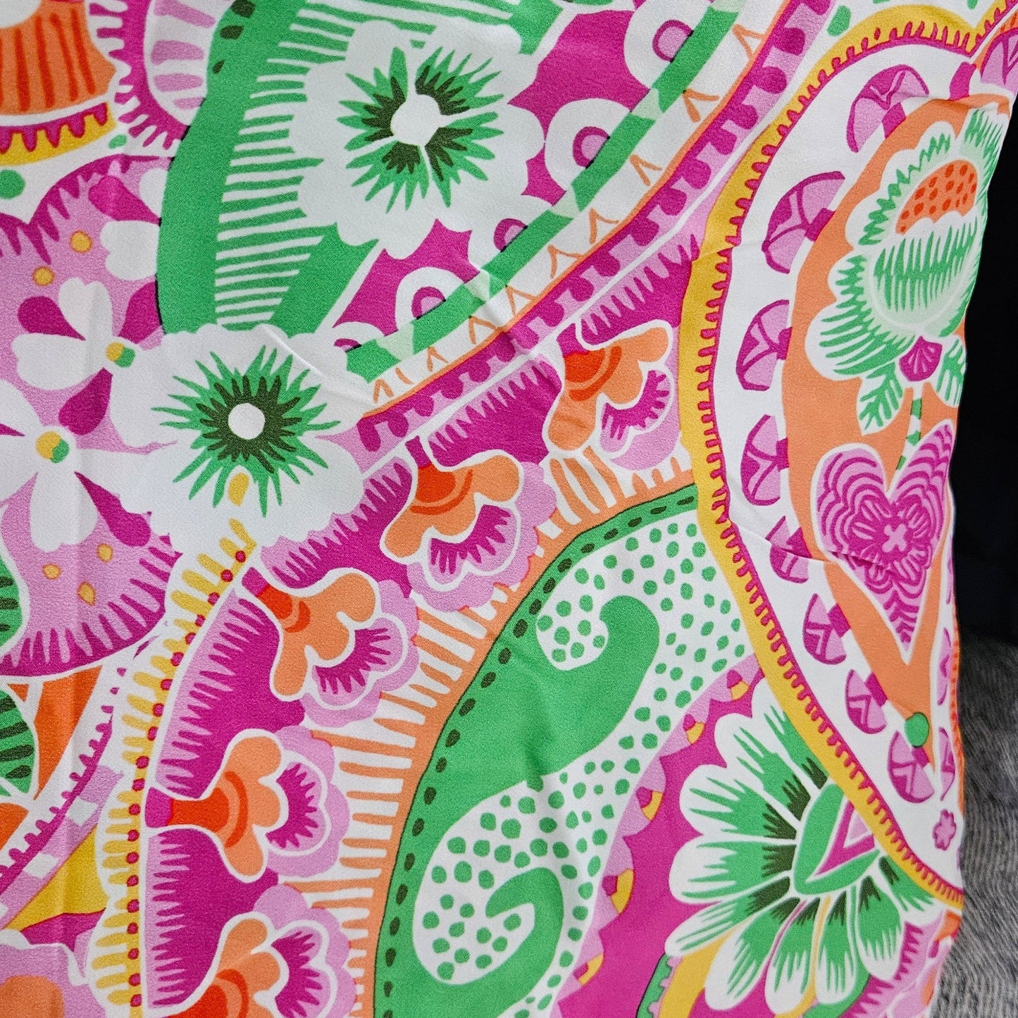 Abstract Heart and Floral Print in Pink and Green on White Viscose Satin Remnant - 4.25m