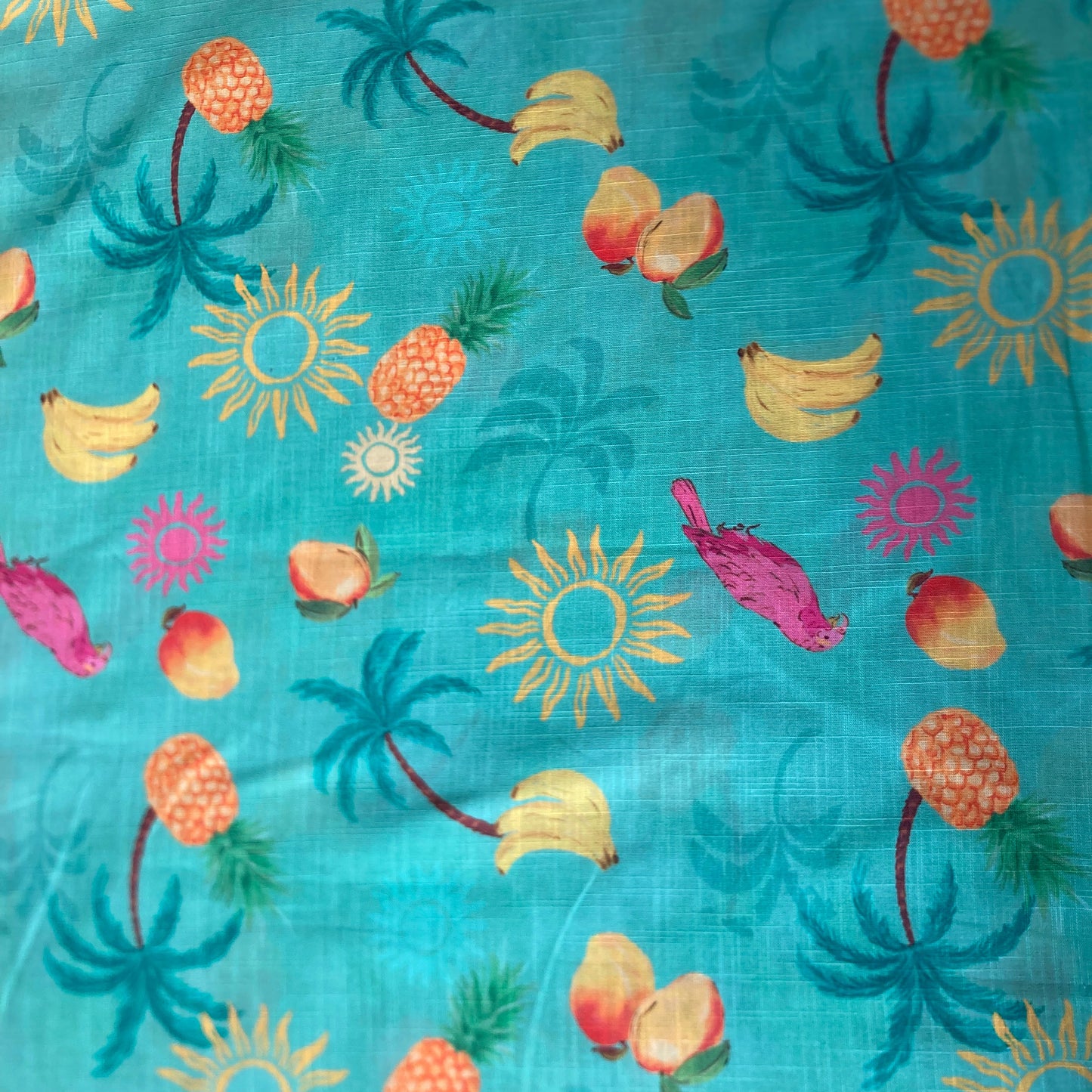 Bananas Birds and Palm Trees Viscose Cotton in Green and Yellow