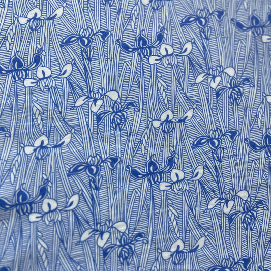 Victoria and Albert Museum Iris Line Drawings Cotton in Blue and White
