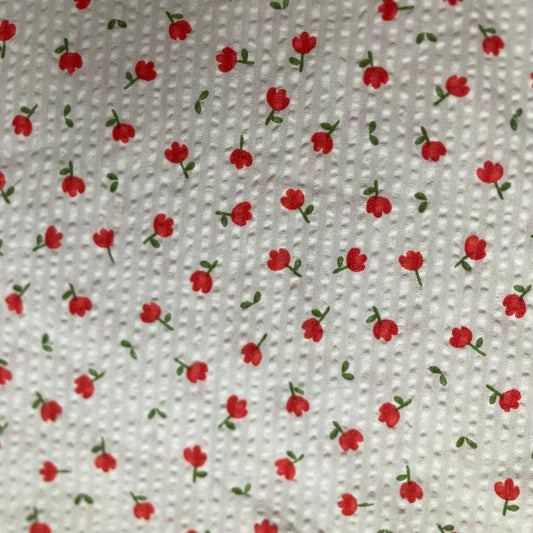 Ditsy Floral Seersucker Cotton in Red and Cream