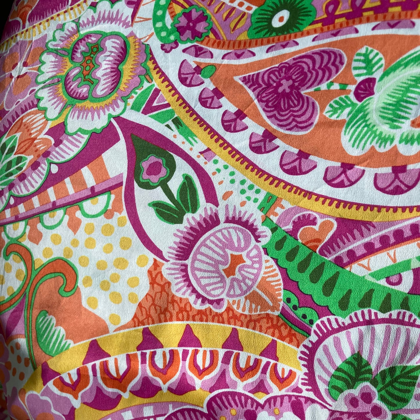 Abstract Heart and Floral Print in Pink and Green on White Viscose Satin Remnant - 4.25m