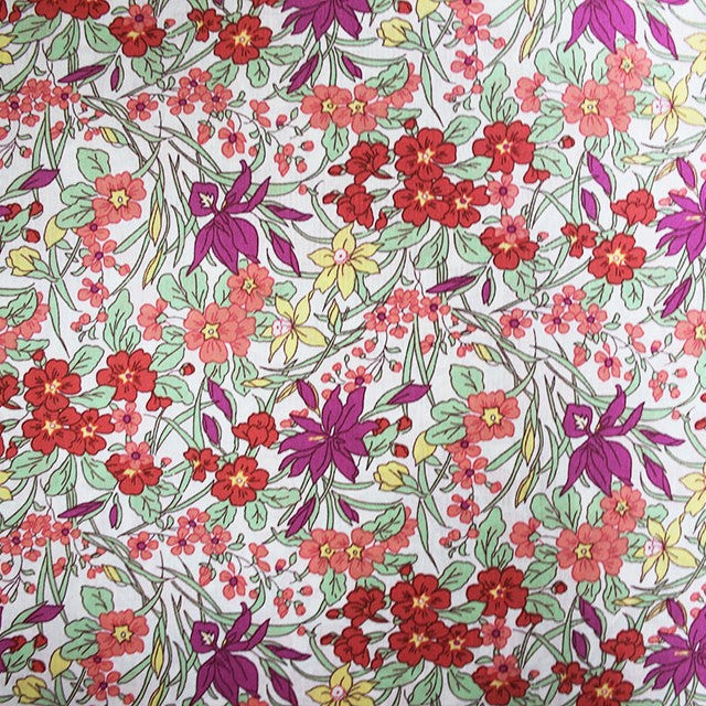 Summer Field Floral Cotton Poplin in Red Purple and Green 95cm Remnant