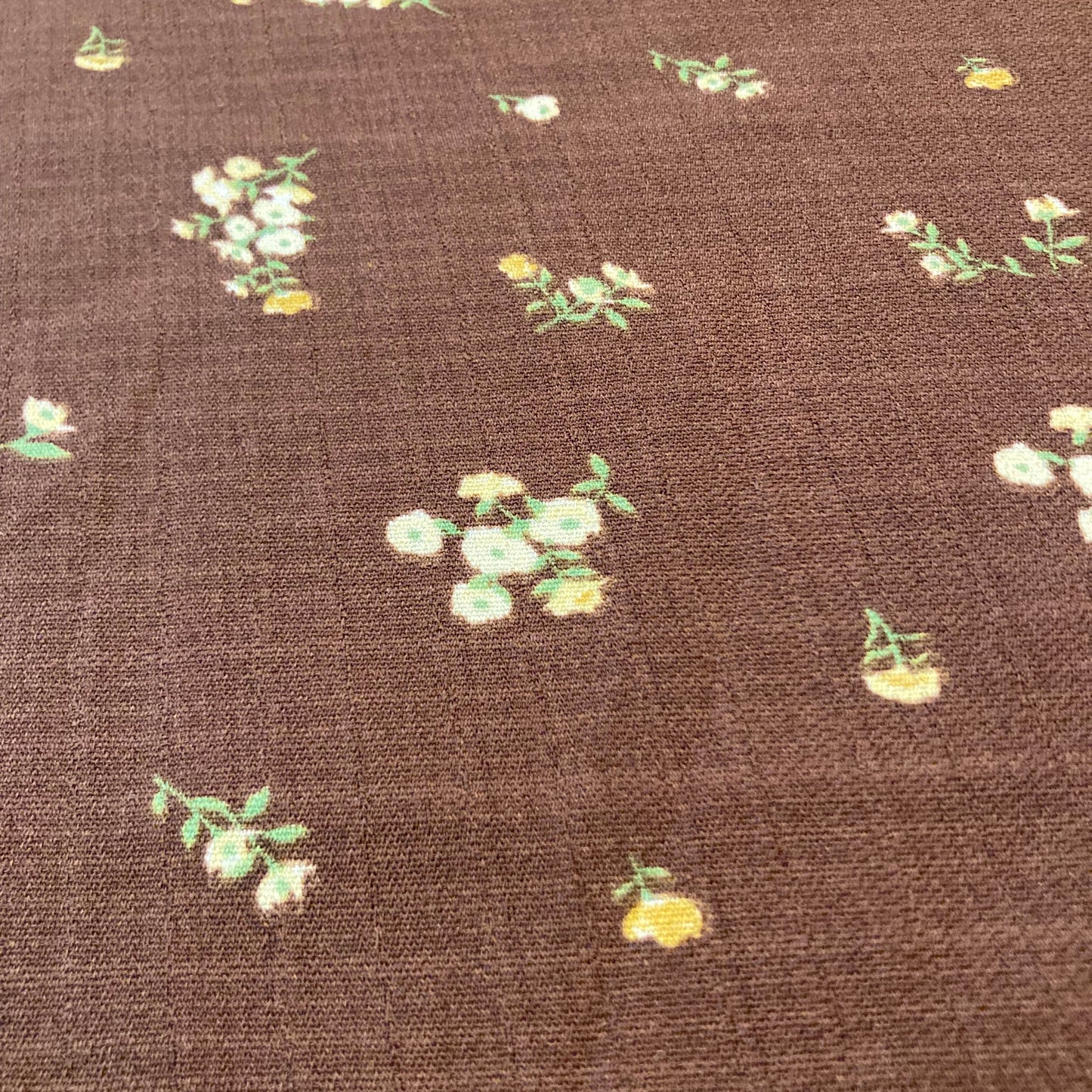 Ditsy Flowers in Cream on Brown Viscose Remnant - 2.4m