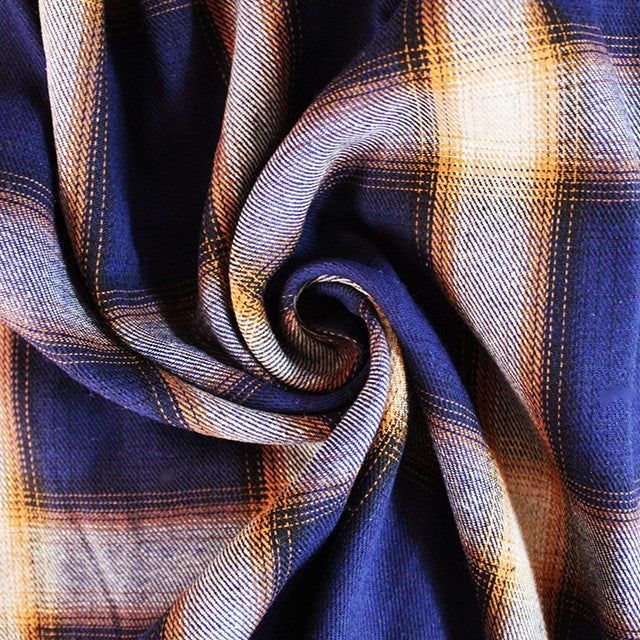 Brushed Poly Cotton Tartan in Navy Blue and Yellow