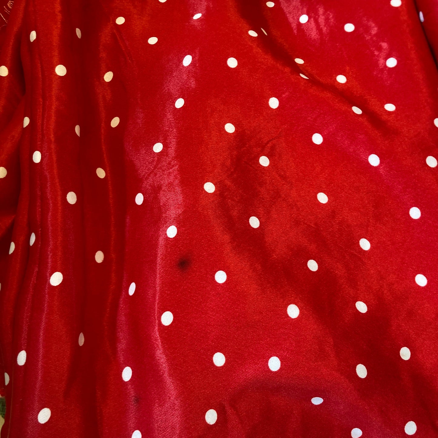 Red on White Polka Dot Viscose Satin Remnant - 2m