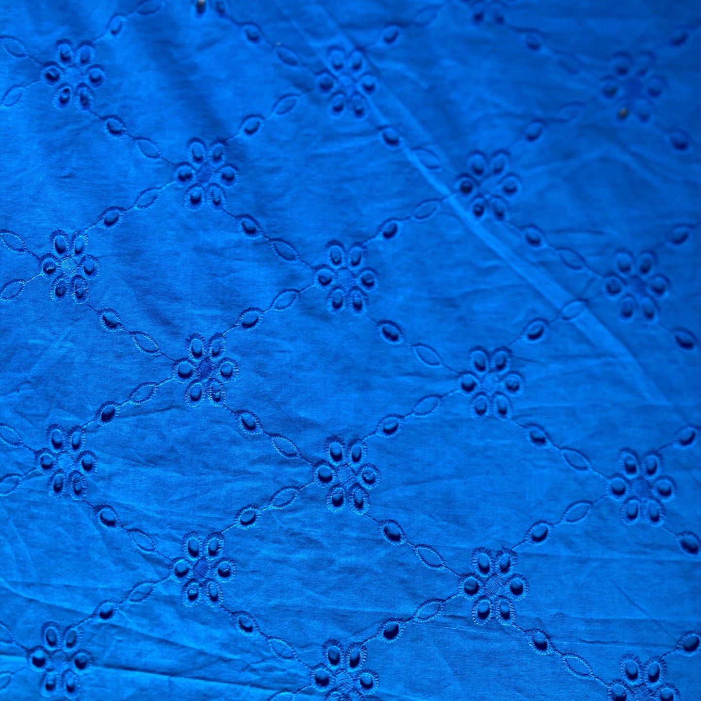 Flower and Diamond Broderie Anglaise Cotton in Blue