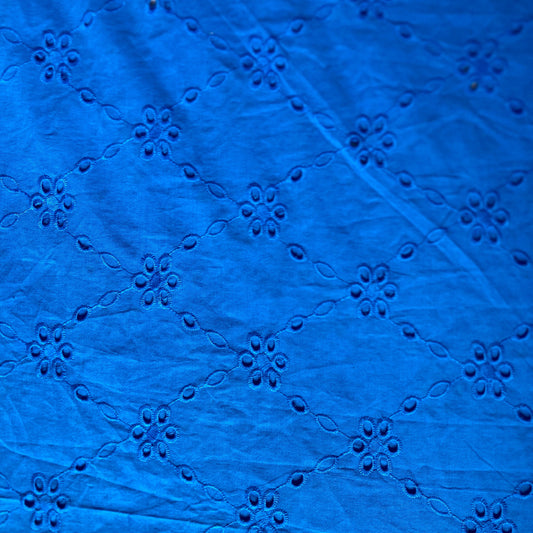 Flower and Diamond Broderie Anglaise Cotton in Blue