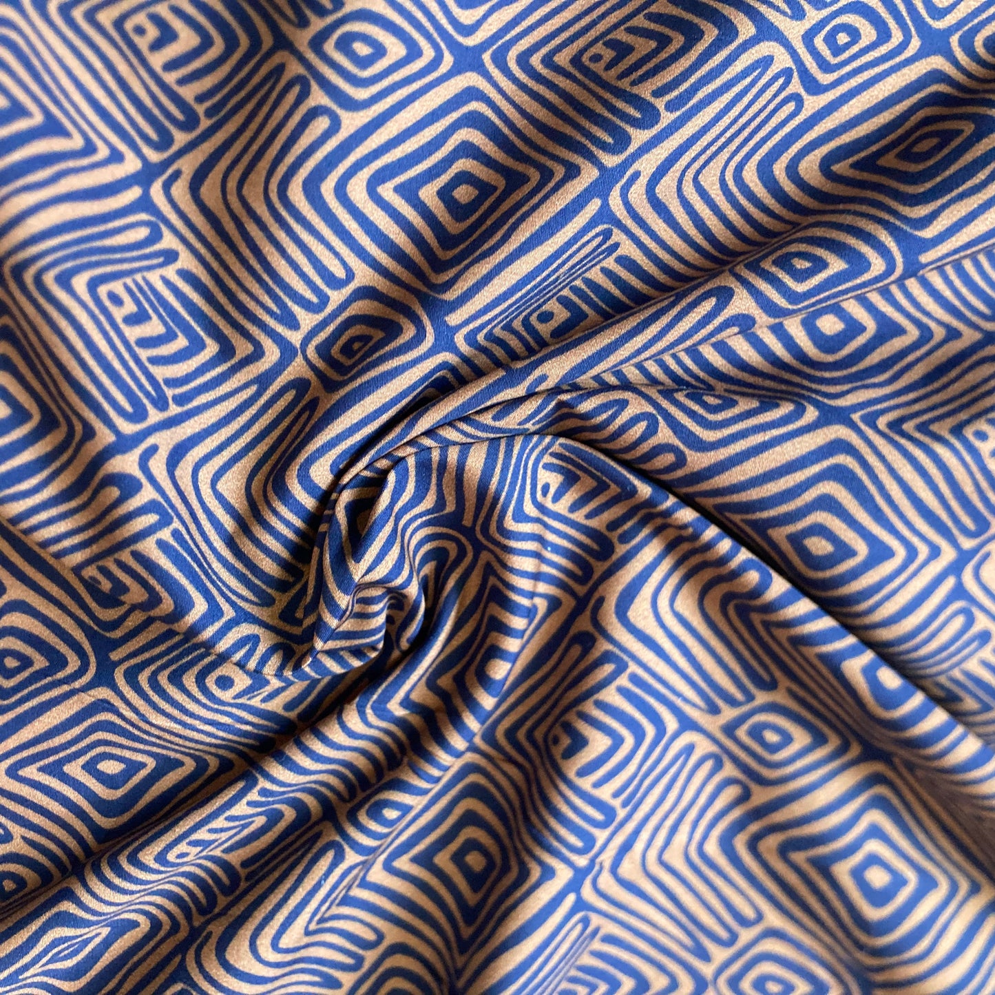 Abstract Diamond Shapes Cotton in Navy Blue and Brown