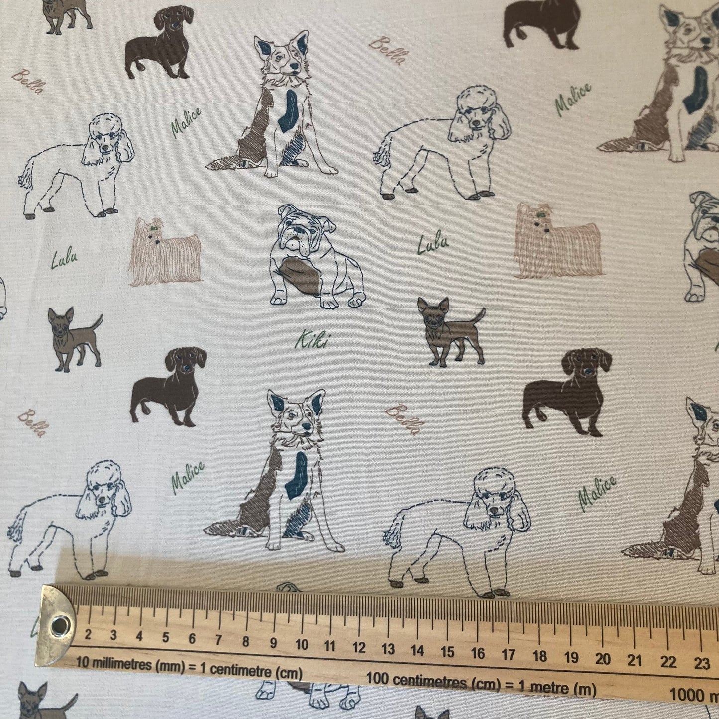 Brown Dogs on Cream Viscose Remnant - 2.75m