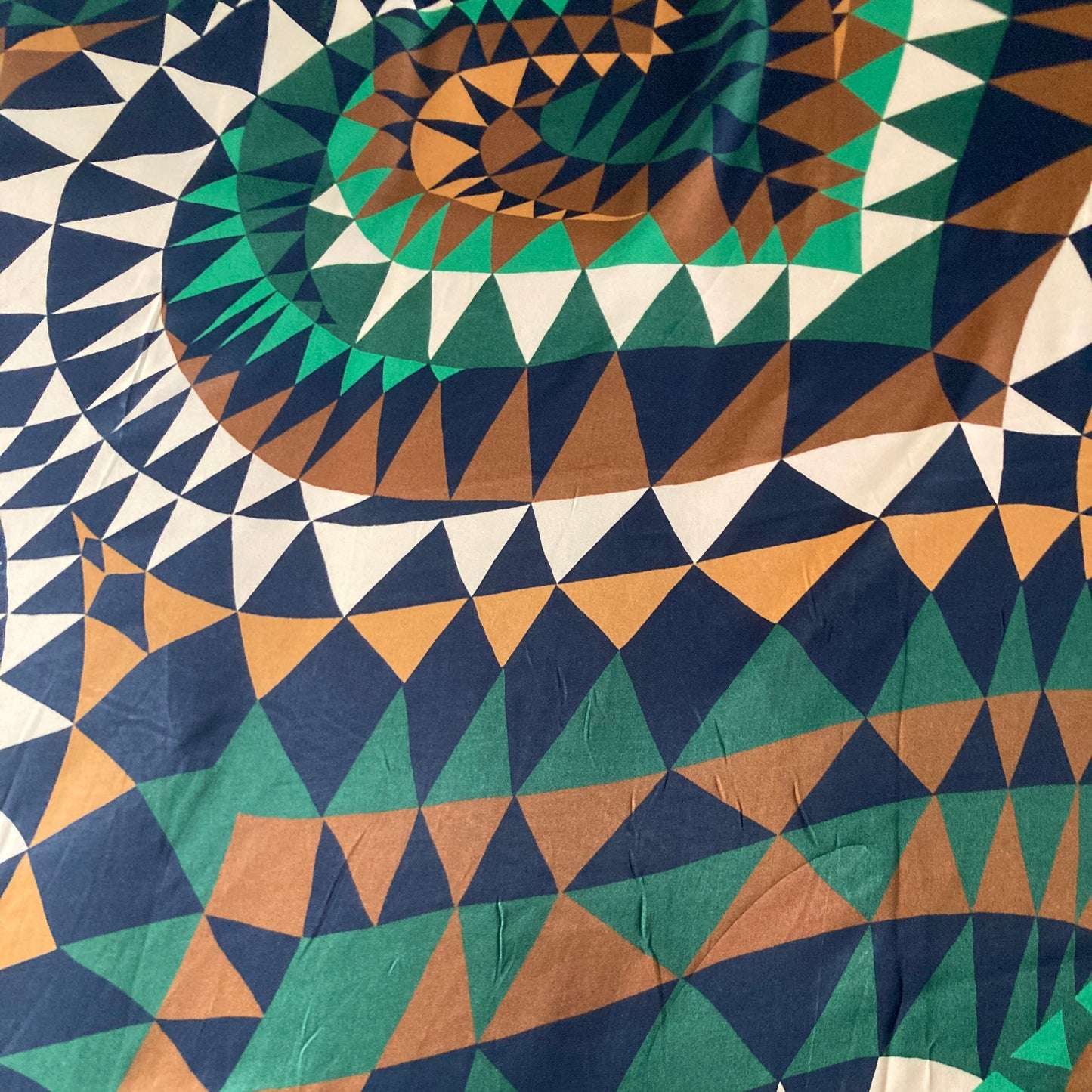 Farm Rio Geometric Heart Pattern Viscose Satin in Green and Brown Remnant 2m