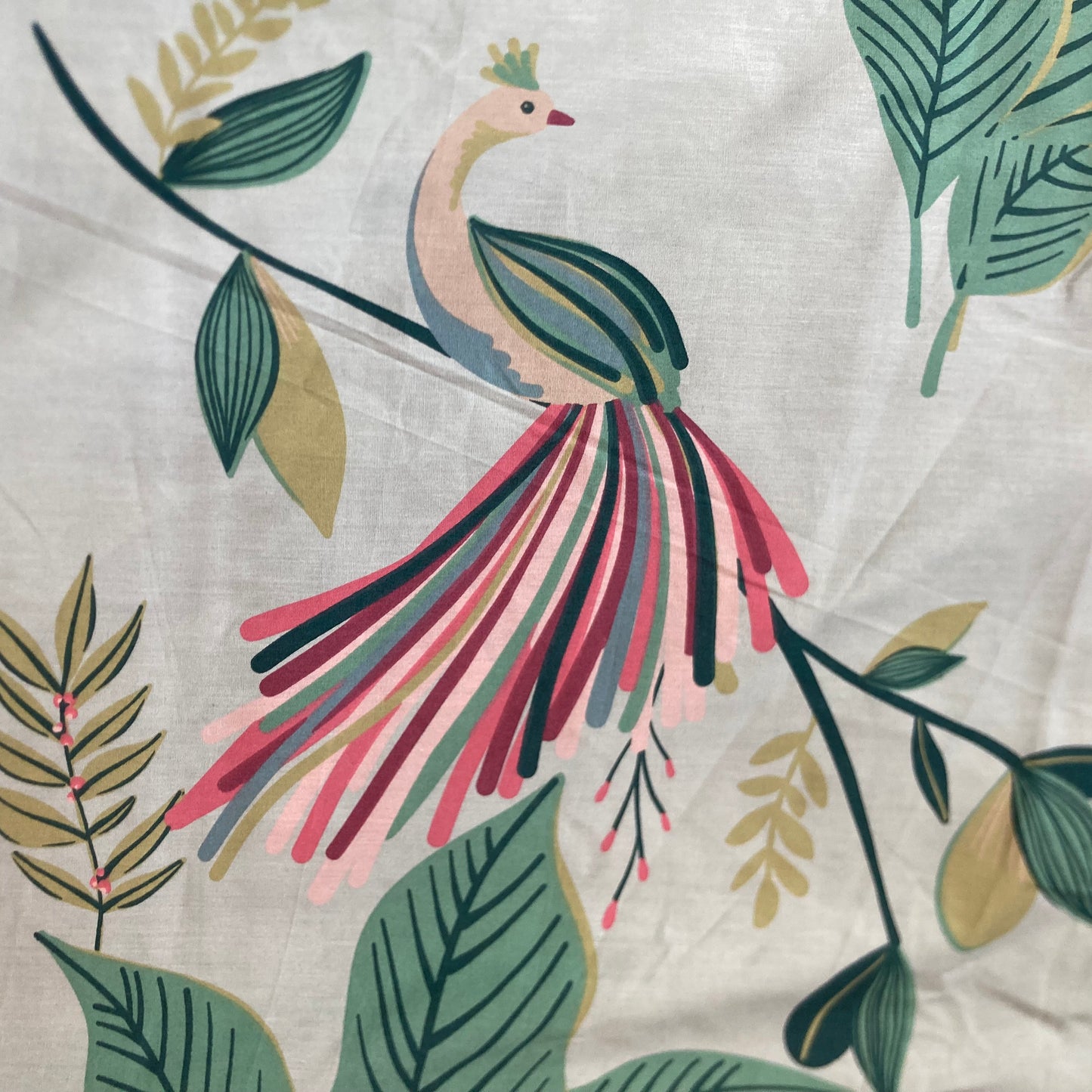 Bird and Tree Print Extra Wide Cotton in Pink and Green
