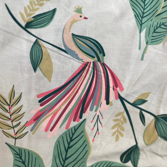 Bird and Tree Print Extra Wide Cotton in Pink and Green