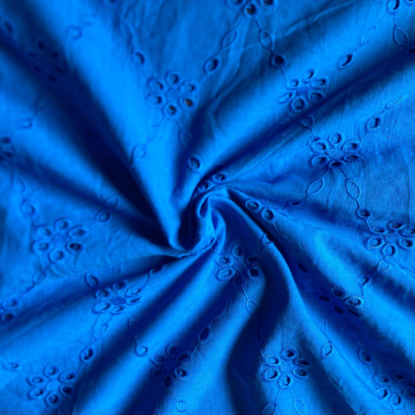 Flower and Diamond Broderie Anglaise Cotton in Blue