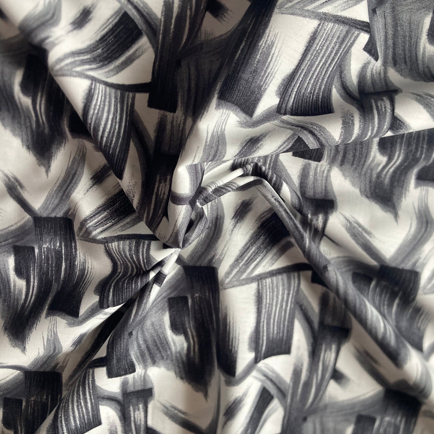 Brushstrokes Cotton in Black on White