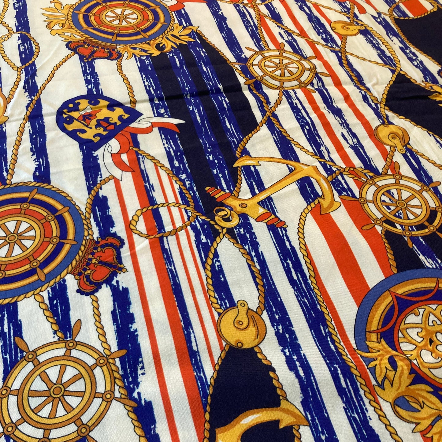 Anchors and Ropes Cotton Viscose in Red and Blue on Cream Remnant 3.65m