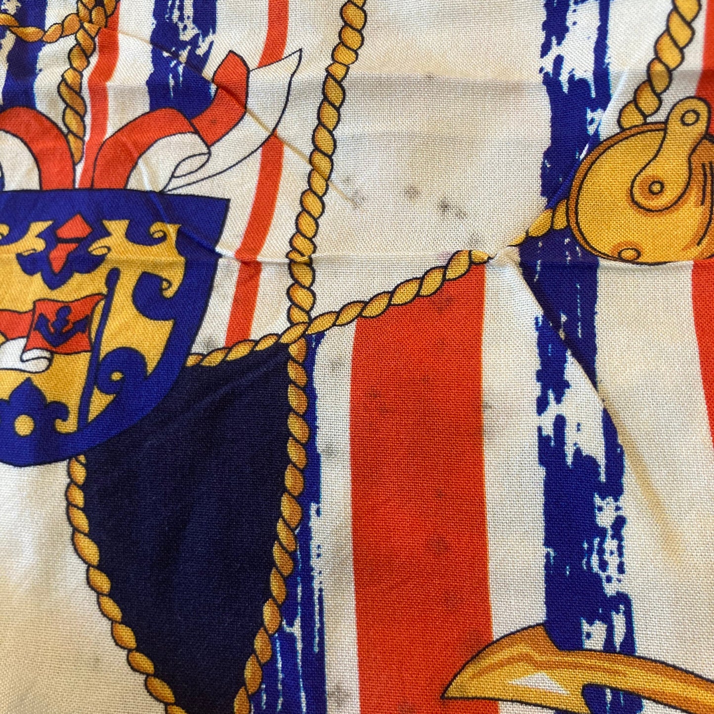 Anchors and Ropes Cotton Viscose in Red and Blue on Cream Remnant 3.65m