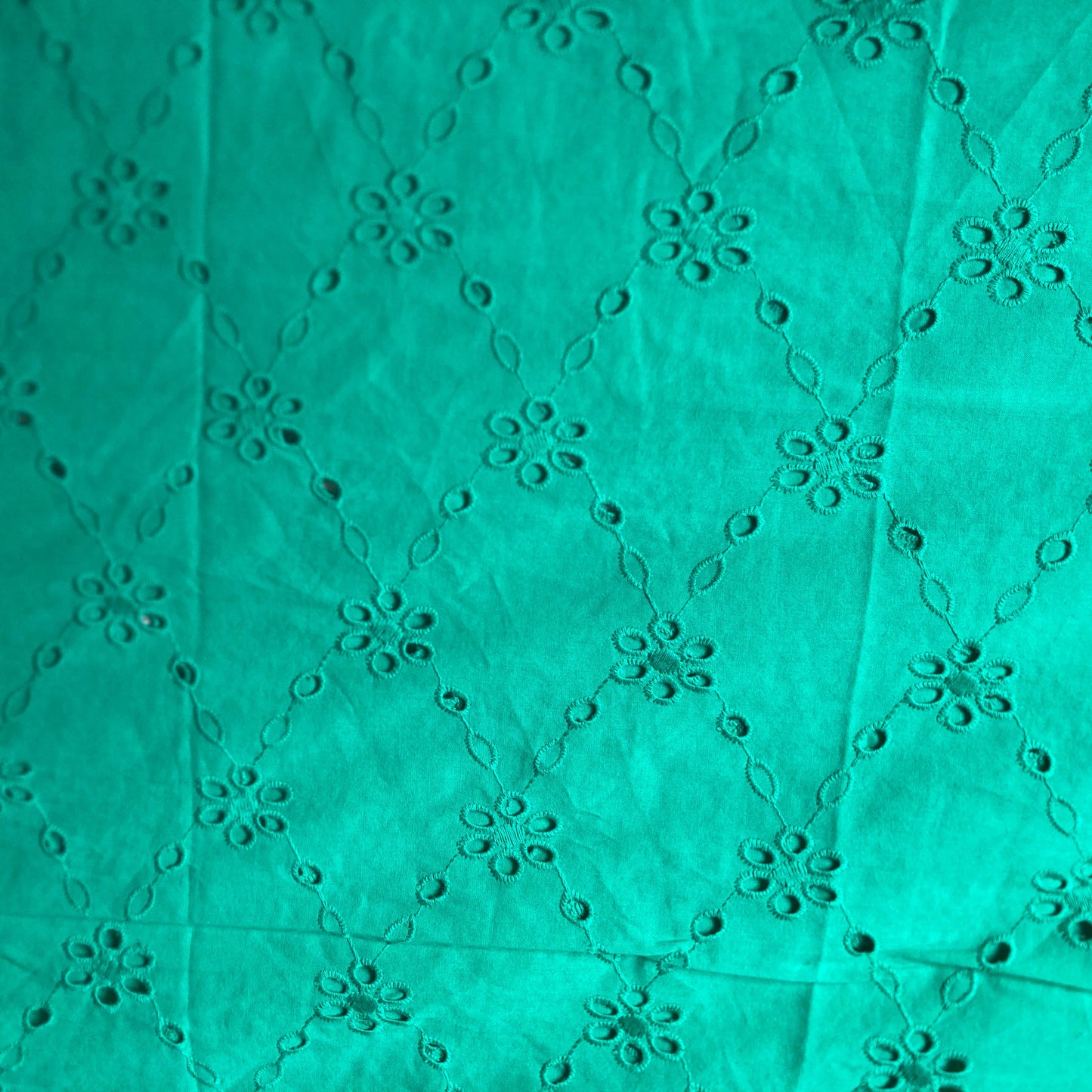 Flower and Diamond Cotton Broderie Anglaise in Green