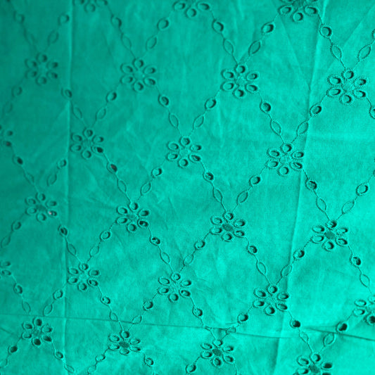 Flower and Diamond Cotton Broderie Anglaise in Green
