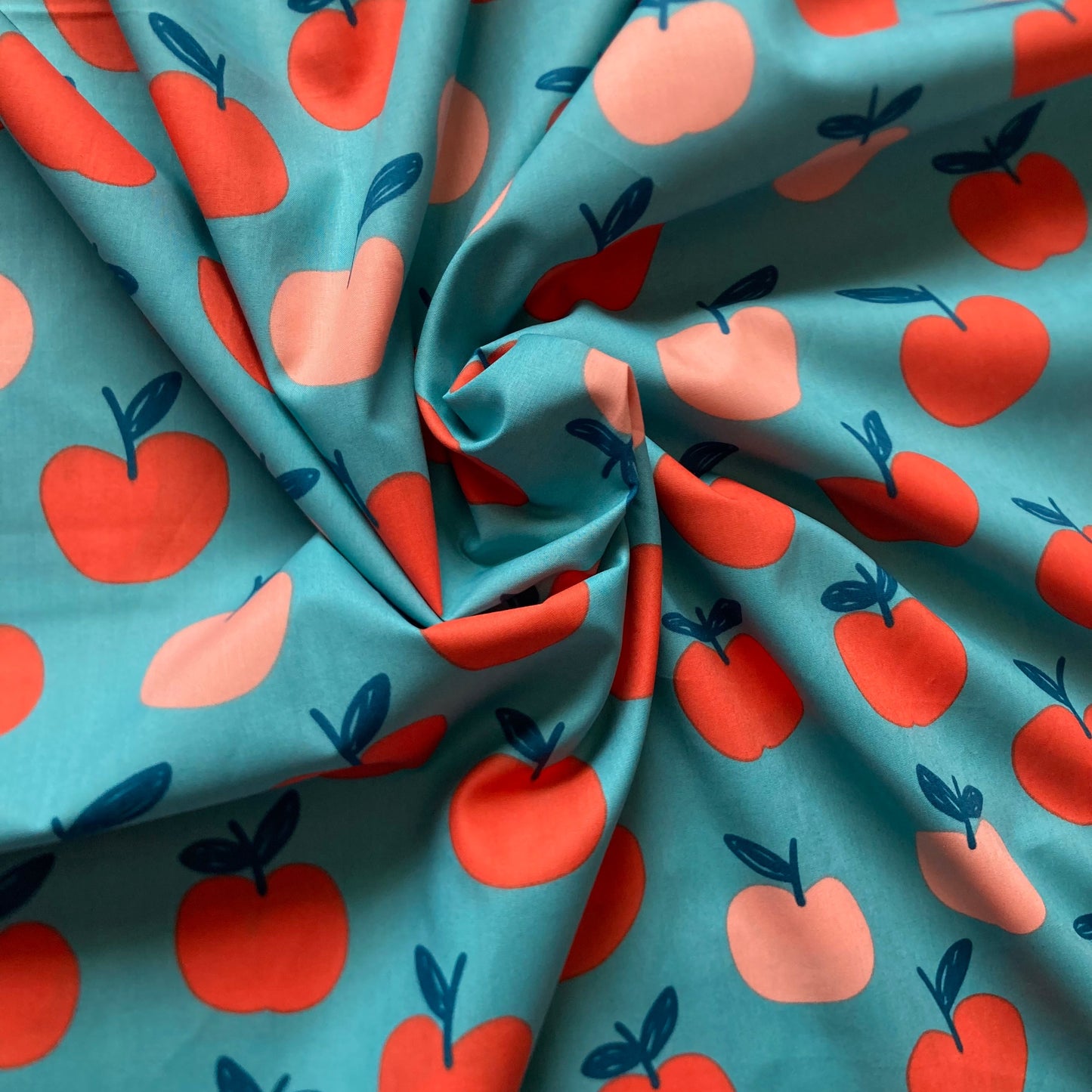 Apples Cotton in Red and Peach on Turquoise