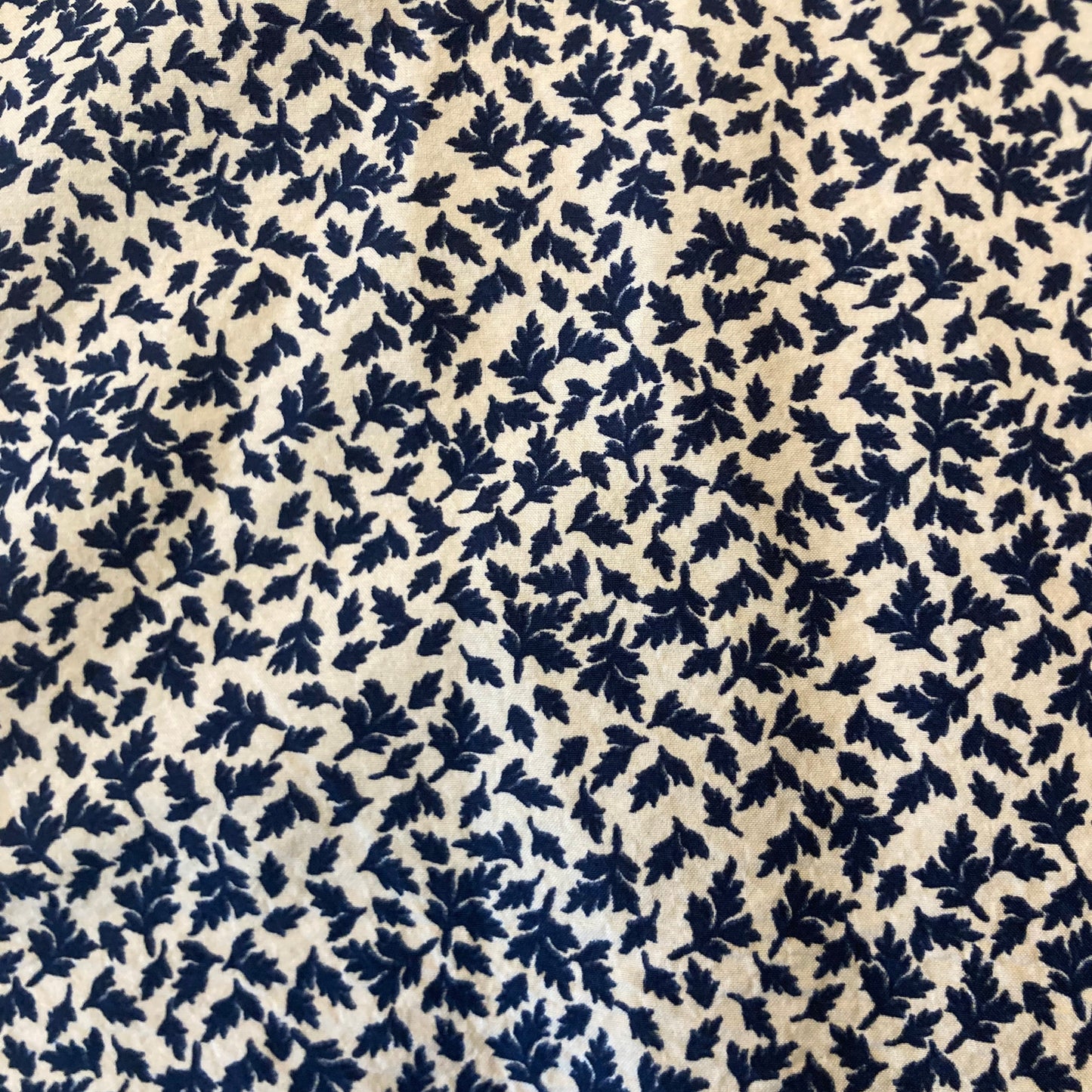 Tiny Leaf Print in Navy Blue on Cream Cotton Remnant - 2.1m