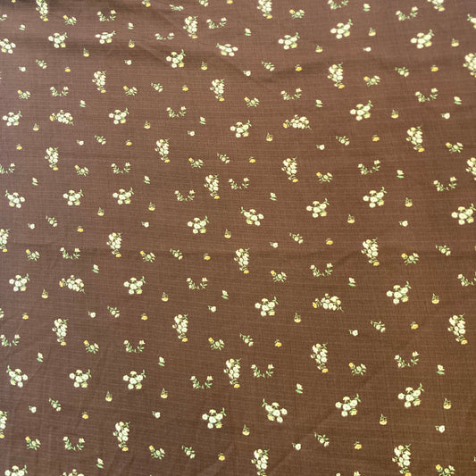 Ditsy Flowers in Cream on Brown Viscose Remnant - 2.4m