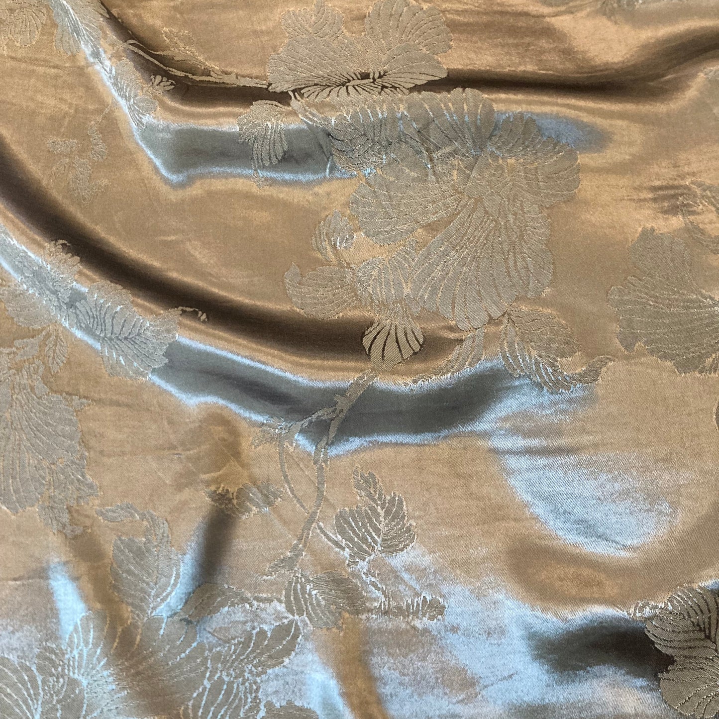 Floral Jacquard Viscose Satin in Teal Remnant - 3.6m