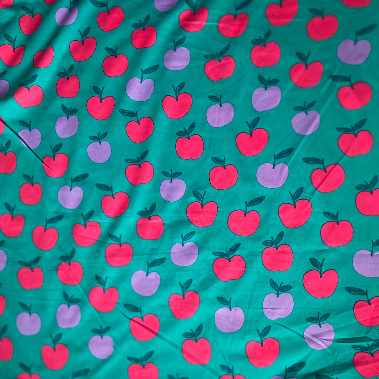 Apples Cotton in Lilac and Red on Teal Green